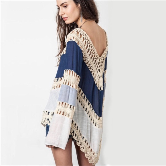 Women fashion crochet sweater top blouse - Picture 3 of 5